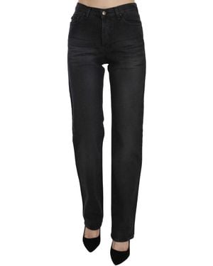 Just Cavalli Washed High Waist Straight Denim Pants Jeans - Black