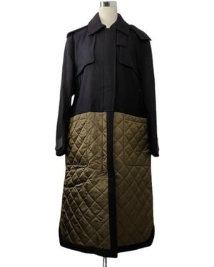 MCM Wool/ Olive Green Quilted Nylon Long Coat W/hood (it 44) - Black