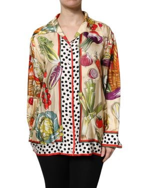 Dolce & Gabbana Vegetables Silk Long Sleeves Top - Multicolour