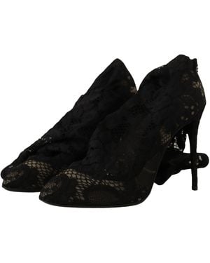Dolce & Gabbana Stretch Socks Taormina Lace Boots Shoes - Black