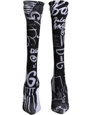 Dolce & Gabbana Printed Sock Boots High Heel Style - Black