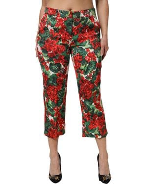 Dolce & Gabbana Floral Print Cropped Trousers - Red