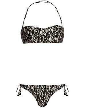 Emporio Armani Allover Logo Bikini Set - Black