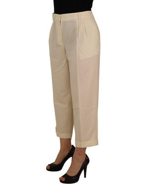 Dolce & Gabbana Ivory High Waist Cropped Folded Hem Trousers Trousers - Natural