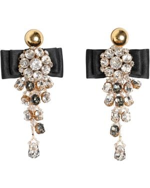 Dolce & Gabbana Crystal Chandelier Satin Bow Clip-On Jewelry Earrings - White