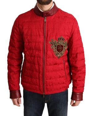Dolce & Gabbana Quilted Bomber Crown Logo Jacket - Red