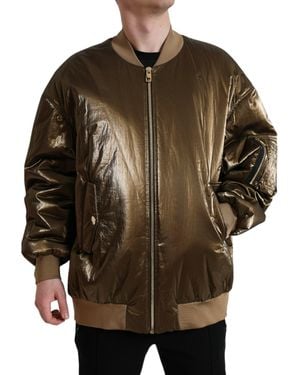 Dolce & Gabbana Nylon Full Zip Bomber Jacket - Brown
