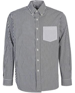 E.L.V. Denim Contrast Striped Cotton Shirt - Blue