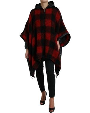 Dolce & Gabbana Buffalo Check Hooded Poncho Jacket - Red