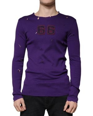 Dolce & Gabbana Cotton Round Neck Pullover Jumper - Purple