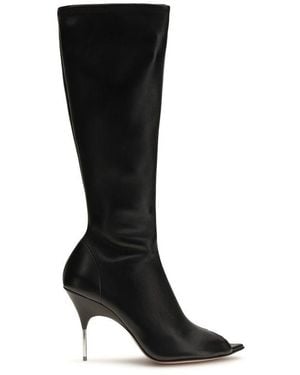 AMINA MUADDI Napa Leather Calf Bos Taurus High Heel Boots - Black