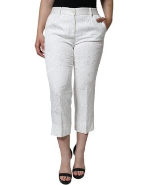 Dolce & Gabbana Floral Brocade Cotton Cropped Pants - Gray