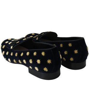 Dolce & Gabbana Elegant Velvet Crown Embroidery Loafers - Black