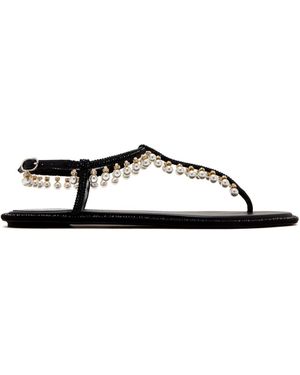 Rene Caovilla Diana Pearls Sandals - Black