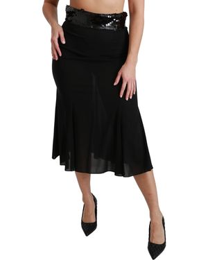 Dolce & Gabbana High Waist Mermaid Midi Silk Skirt - Black