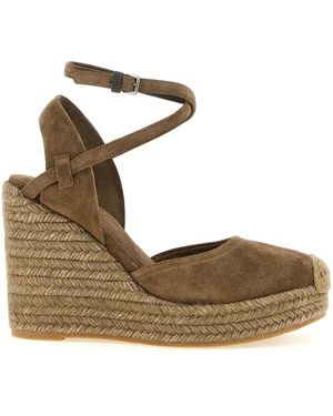 Brunello Cucinelli Calfskin Wedge Sandals - Metallic