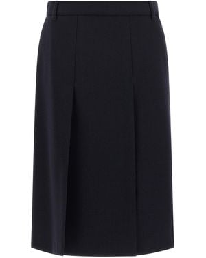 Prada Virgin Wool Midi Skirt - Blue