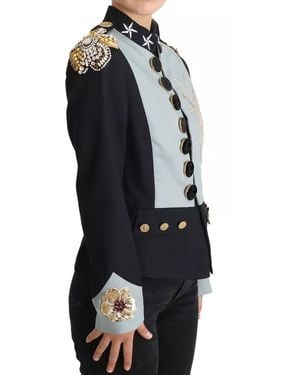 Dolce & Gabbana Blue Button Crystal Embellished Cotton Jacket - Black
