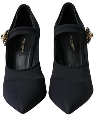 Dolce & Gabbana Mary Jane Jersey Crystal Pumps Shoes Nylon Elastane - Black
