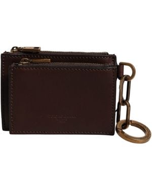 Dolce & Gabbana Leather Logo Embossed Key Chain Coin Purse Wallet - Brown