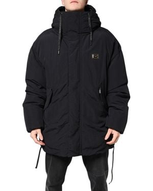 Dolce & Gabbana Nylon Full Zip Hooded Parka Jacket - Black
