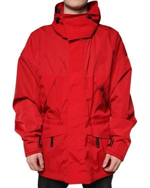 Dolce & Gabbana Nylon Hooded Full Zip Parka Jacket - Red