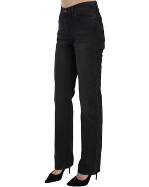 Just Cavalli Washed High Waist Straight Denim Pants Jeans - Black