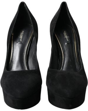 Dolce & Gabbana Suede Leather Platform Heel Pumps Shoes - Black