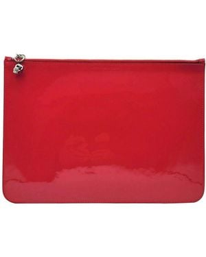 McQueen Patent Leather Skull Large Pouch - Red