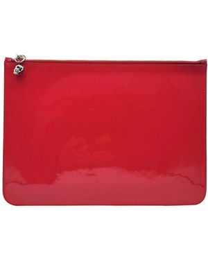 McQueen Patent Leather Skull Large Pouch - Red
