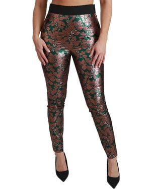 Dolce & Gabbana Elegant Bronze Leaf Metallic Pants - Black
