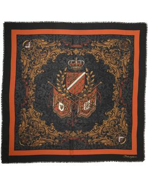 Dolce & Gabbana Crest Print Cashmere 272Cm X 132Cm Scarf - Black