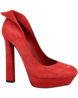 Bottega Veneta Suede Platform Heel Pump - Red
