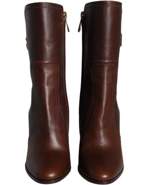 Dolce & Gabbana Leather Heels Mid Calf Boots Shoes - Brown