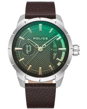 Police Brown Leather Watch - Green