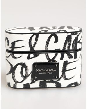 Dolce & Gabbana Leather Monogram Print Logo Holder Airpods Case - Metallic