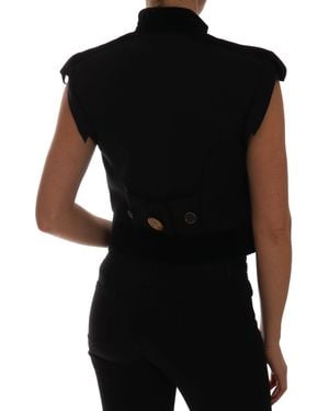 Dolce & Gabbana Black Embellished Floral Military Jacket Vest