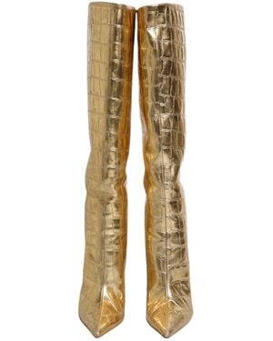 Dolce & Gabbana Leather Stiletto Heels High Boots Shoes - Metallic