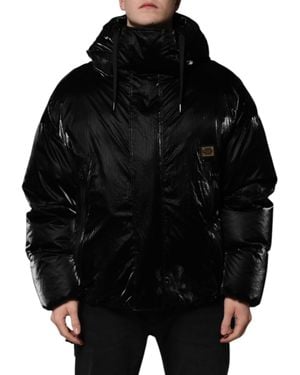 Dolce & Gabbana Logo Full Zip Hooded Quilted Jacket - Black