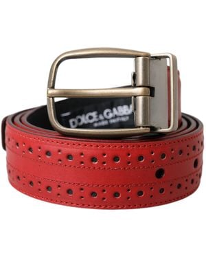 Dolce & Gabbana Perforated Leather Metal Buckle Belt - Red