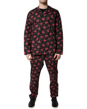 Dolce & Gabbana Floral Print Cotton Pyjama Set Sleepwear - Red