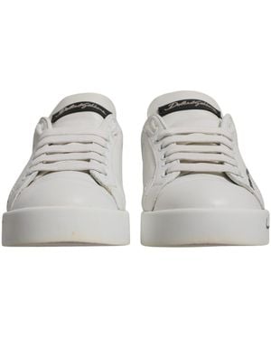 Dolce & Gabbana Logo Portofino Sneakers Shoes And Calfskin Leather - Gray