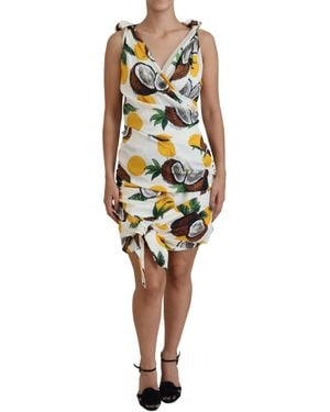 Dolce & Gabbana Coconut Print Sheath Mini Silk Dress - White