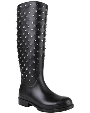 Saint Laurent Rubber Rain Boots With Crystal Studs - Black