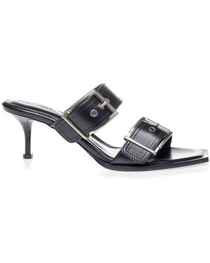 McQueen Leather Stiletto Heel Sandals - Black