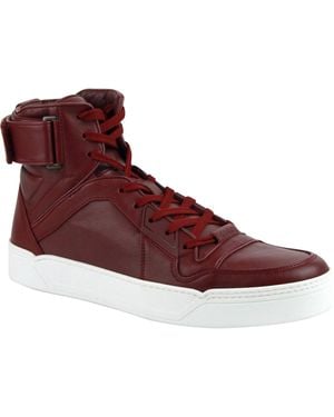 Gucci High Top Strong Leather Sneakers With Strap - Brown
