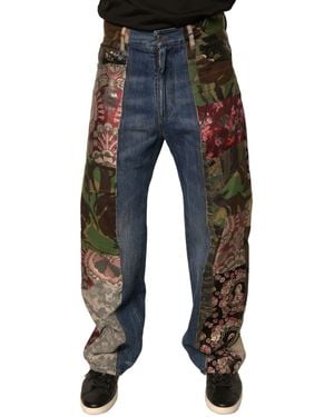 Dolce & Gabbana Patchwork Cotton Straight Denim Jeans - Black