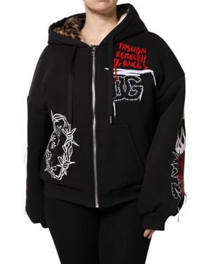 Dolce & Gabbana Embroidered Full Zip Hooded Jacket - Black