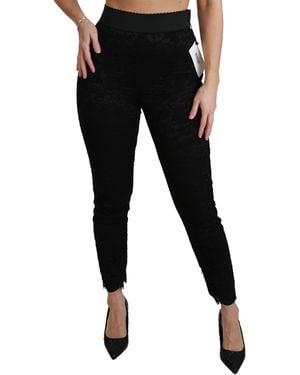 Dolce & Gabbana Lace Skinny High Waist Cotton Trousers - Black