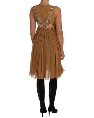 Dolce & Gabbana Crystal Silk A-Line Gown Dress - Black